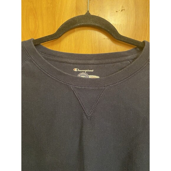Champion Sweatshirt 90s XL Faded Navy Blue Embroidered V-Notch Neck  Unisex - Picture 5 of 7